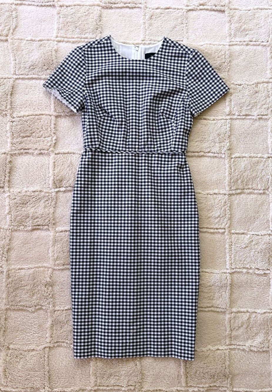 J.Crew Gingham Sheath Dress Womens 00P Petite Black White Short Sleeve AW557 EUC